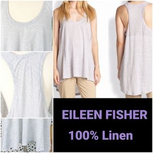 Eileen Fisher 100% Linen Subtly Striped Asymmetric Top